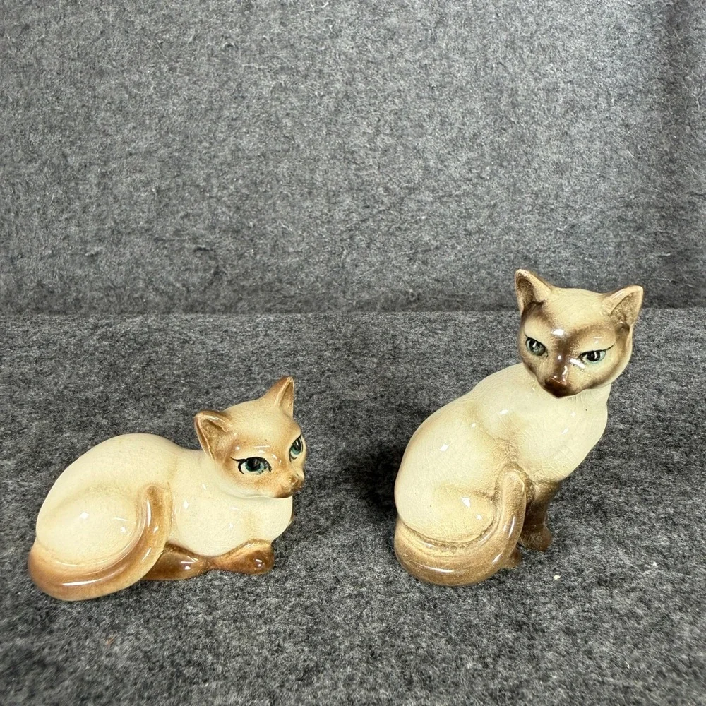 Vintage Siamese Cat Salt and Pepper Shakers Japan Mid Century Ceramic Crackle‎